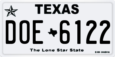 TX license plate DOE6122