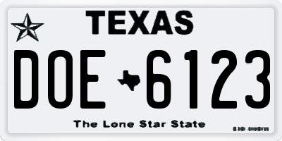 TX license plate DOE6123