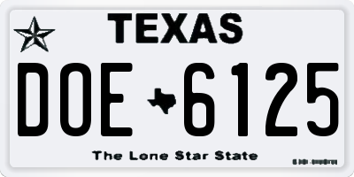 TX license plate DOE6125
