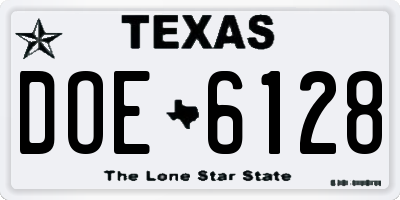TX license plate DOE6128