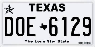 TX license plate DOE6129