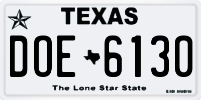 TX license plate DOE6130