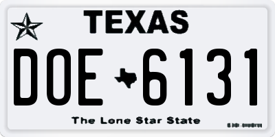 TX license plate DOE6131