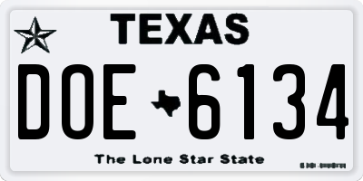 TX license plate DOE6134