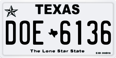 TX license plate DOE6136