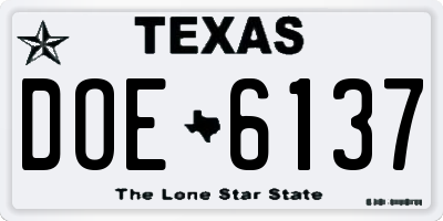 TX license plate DOE6137