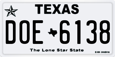 TX license plate DOE6138