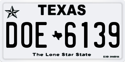 TX license plate DOE6139
