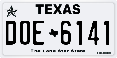 TX license plate DOE6141