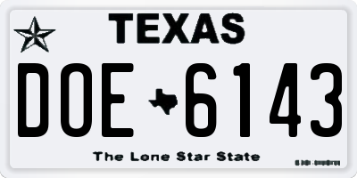 TX license plate DOE6143