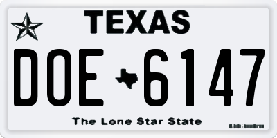 TX license plate DOE6147
