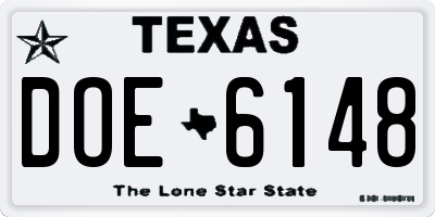 TX license plate DOE6148