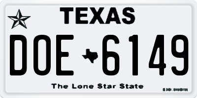 TX license plate DOE6149