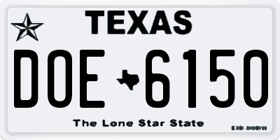 TX license plate DOE6150