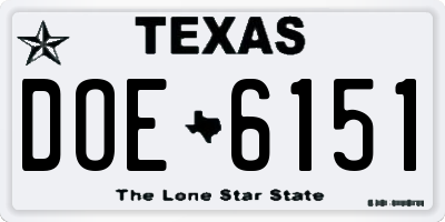 TX license plate DOE6151