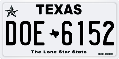 TX license plate DOE6152