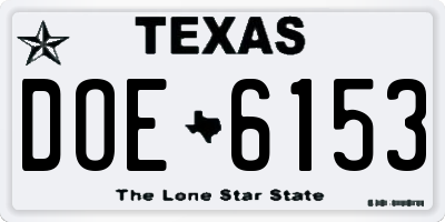 TX license plate DOE6153