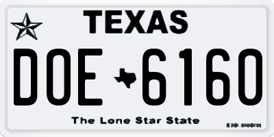 TX license plate DOE6160