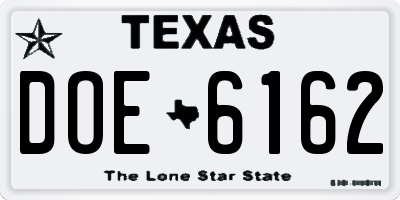 TX license plate DOE6162