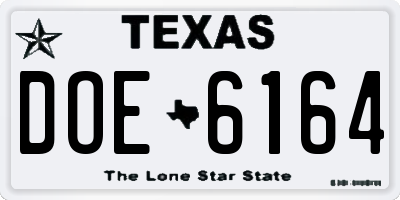TX license plate DOE6164