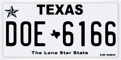 TX license plate DOE6166