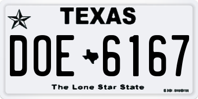 TX license plate DOE6167