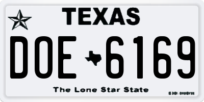 TX license plate DOE6169