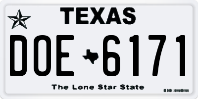 TX license plate DOE6171