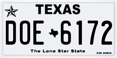 TX license plate DOE6172