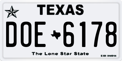 TX license plate DOE6178