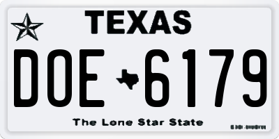 TX license plate DOE6179