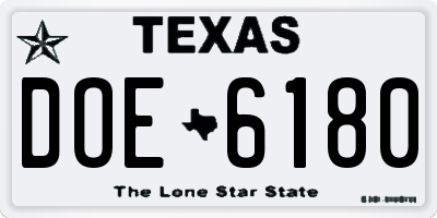TX license plate DOE6180