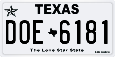 TX license plate DOE6181