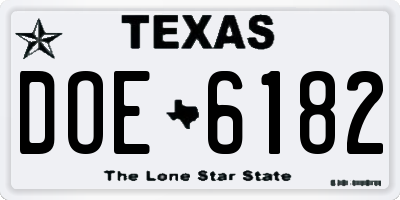 TX license plate DOE6182