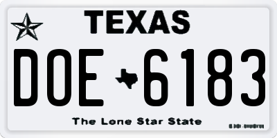 TX license plate DOE6183