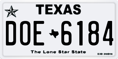 TX license plate DOE6184