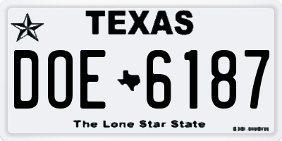 TX license plate DOE6187