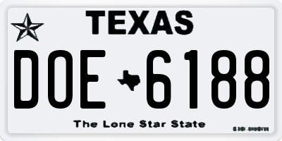 TX license plate DOE6188