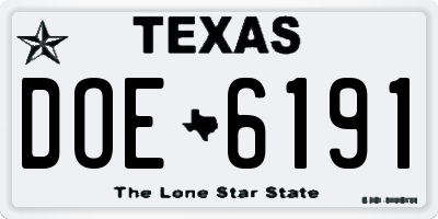 TX license plate DOE6191