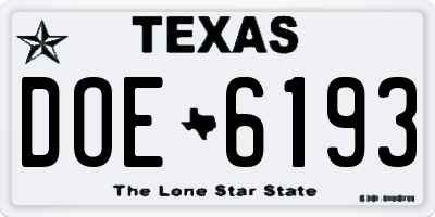 TX license plate DOE6193