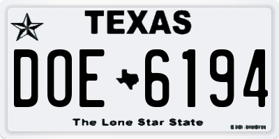 TX license plate DOE6194