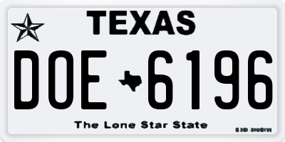 TX license plate DOE6196