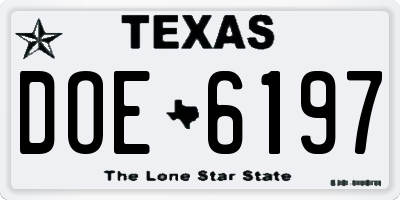 TX license plate DOE6197