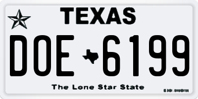TX license plate DOE6199