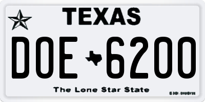 TX license plate DOE6200