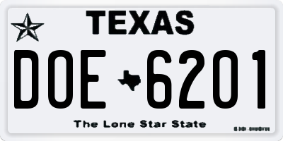TX license plate DOE6201