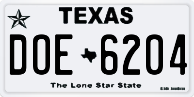 TX license plate DOE6204
