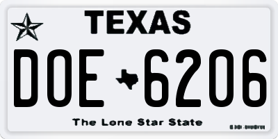 TX license plate DOE6206