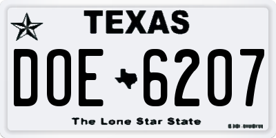 TX license plate DOE6207