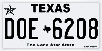 TX license plate DOE6208